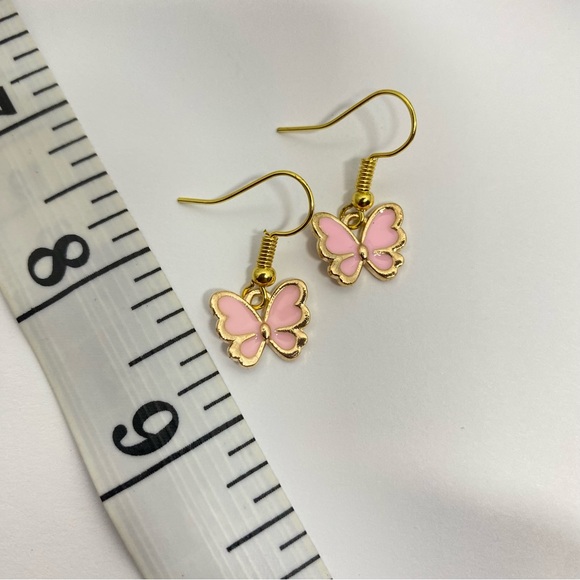 Pink Butterfly Gold Tone Earrings - Picture 3 of 3
